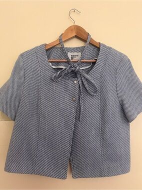 8 Seconds Blue Textured Tie-Neck Short Sleeve Tunic Top
